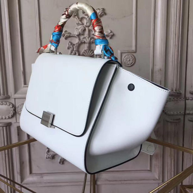 Celine Trapeze 26cm Bag Smooth Calfskin Pre-Fall 2017 Bag Collection White with Black Piping