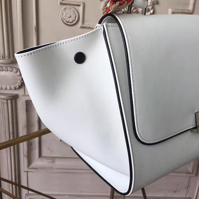 Celine Trapeze 26cm Bag Smooth Calfskin Pre-Fall 2017 Bag Collection White with Black Piping