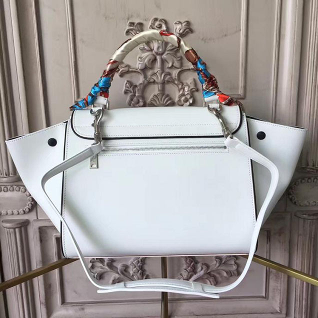 Celine Trapeze 26cm Bag Smooth Calfskin Pre-Fall 2017 Bag Collection White with Black Piping