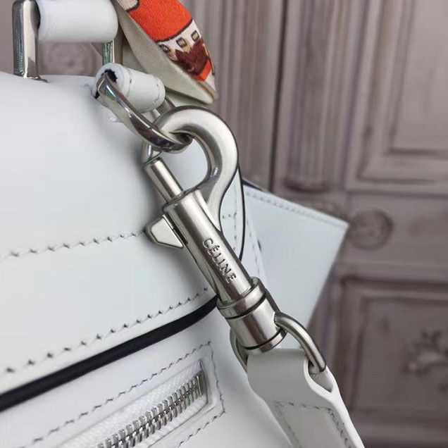 Celine Trapeze 26cm Bag Smooth Calfskin Pre-Fall 2017 Bag Collection White with Black Piping