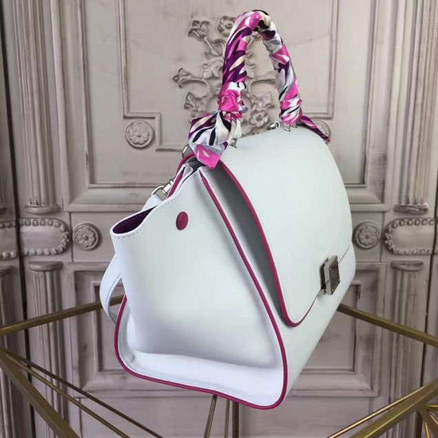 Celine Trapeze 26cm Bag Smooth Calfskin Pre-Fall 2017 Bag Collection White with Magenta Piping