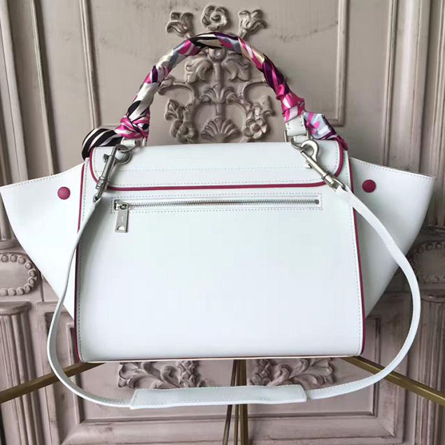 Celine Trapeze 26cm Bag Smooth Calfskin Pre-Fall 2017 Bag Collection White with Magenta Piping
