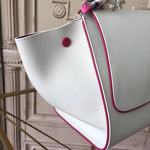 Celine Trapeze 26cm Bag Smooth Calfskin Pre-Fall 2017 Bag Collection White with Magenta Piping