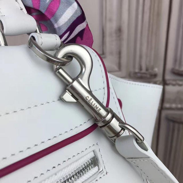 Celine Trapeze 26cm Bag Smooth Calfskin Pre-Fall 2017 Bag Collection White with Magenta Piping