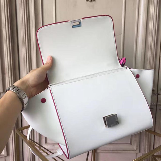 Celine Trapeze 26cm Bag Smooth Calfskin Pre-Fall 2017 Bag Collection White with Magenta Piping