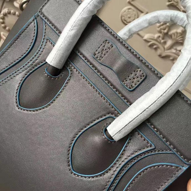 Celine Nano Luggage 20cm Debossed Luggage Bag Smooth Calfskin Pre-Fall 2017 Bag Collection Grey with Blue Piping