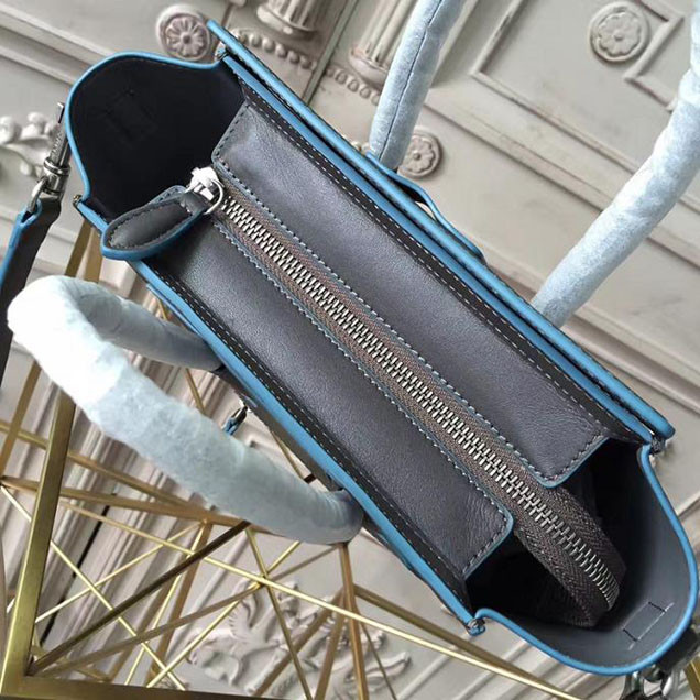 Celine Nano Luggage 20cm Debossed Luggage Bag Smooth Calfskin Pre-Fall 2017 Bag Collection Grey with Blue Piping