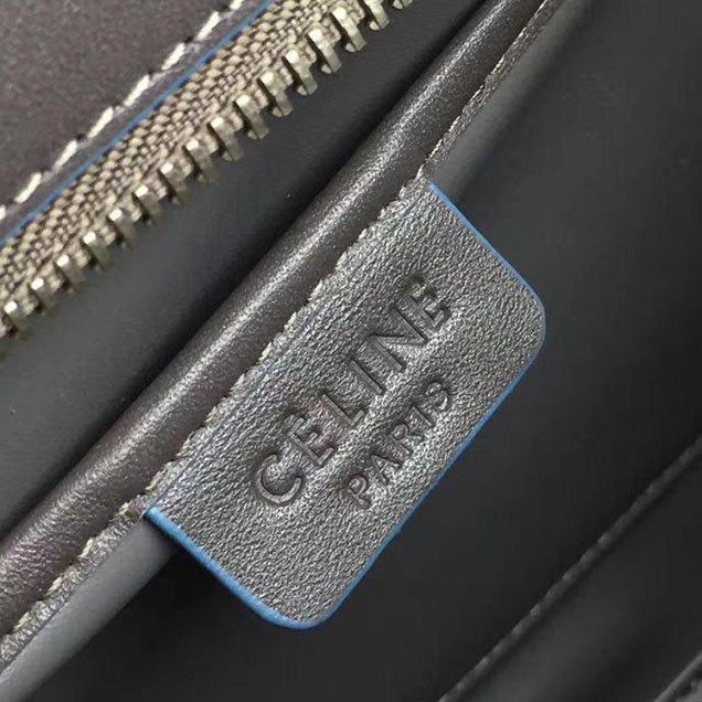 Celine Nano Luggage 20cm Debossed Luggage Bag Smooth Calfskin Pre-Fall 2017 Bag Collection Grey with Blue Piping