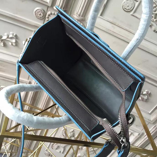 Celine Nano Luggage 20cm Debossed Luggage Bag Smooth Calfskin Pre-Fall 2017 Bag Collection Grey with Blue Piping