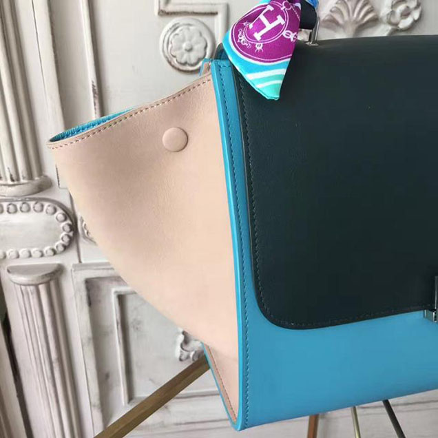 Celine Trapeze 26cm Bag Smooth Calfskin Pre-Fall 2017 Collection Turquoise Black Pale Beige