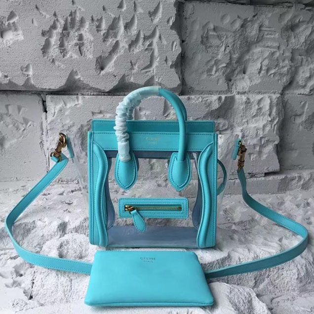 Celine Nano Luggage 20cm Bag Smooth Calfskin Pre-Fall 2017 Collection Turquoise Clear