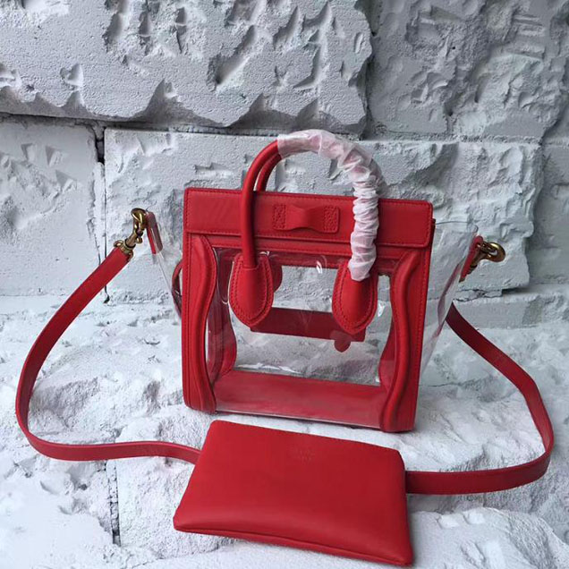 Celine Nano Luggage 20cm Bag Smooth Calfskin Pre-Fall 2017 Collection Red Clear