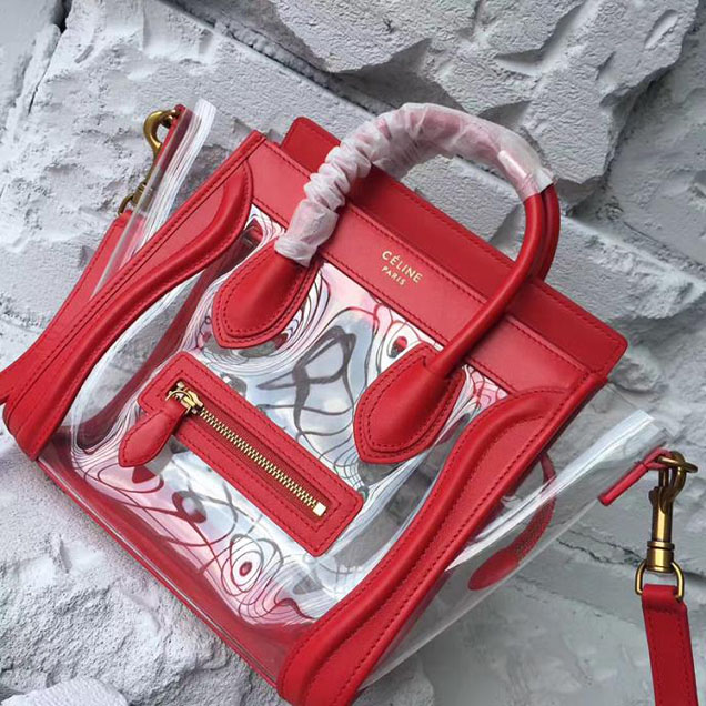 Celine Nano Luggage 20cm Bag Smooth Calfskin Pre-Fall 2017 Collection Red Clear