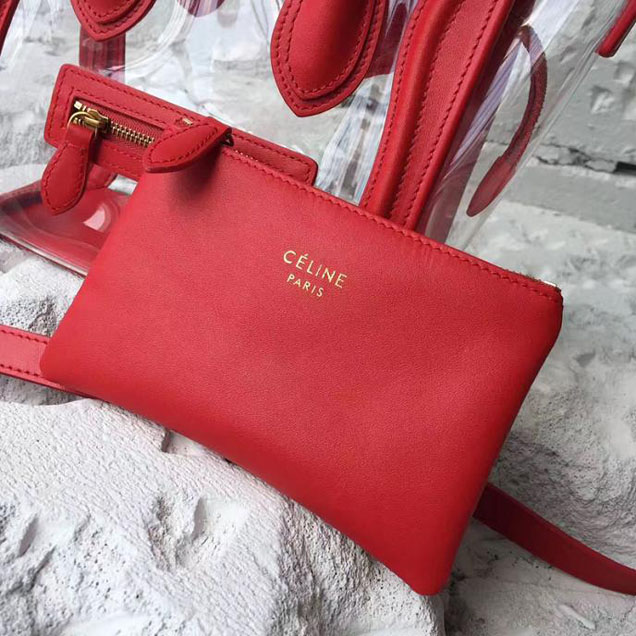 Celine Nano Luggage 20cm Bag Smooth Calfskin Pre-Fall 2017 Collection Red Clear