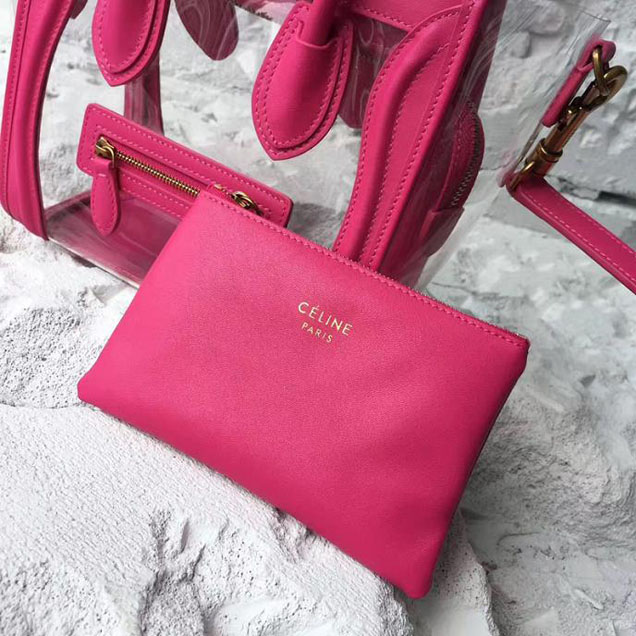 Celine Nano Luggage 20cm Bag Smooth Calfskin Pre-Fall 2017 Collection Hot Pink Clear