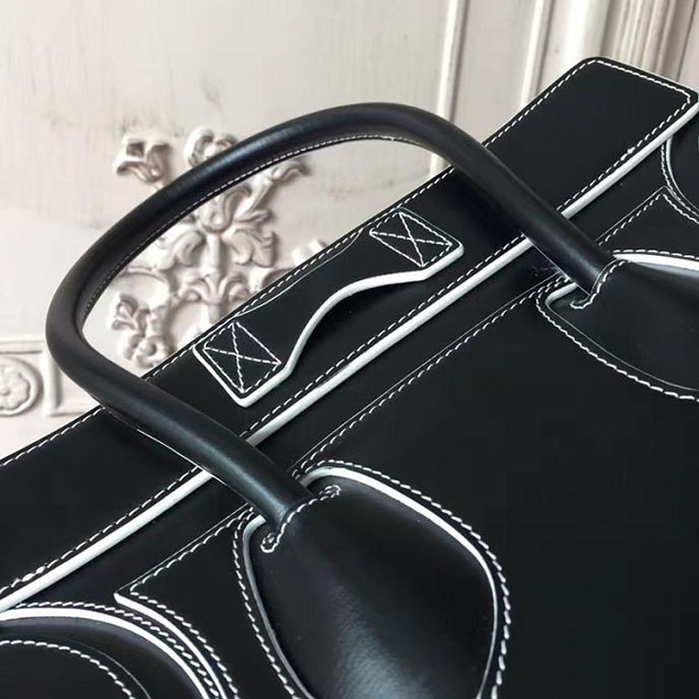 Celine Satin Micro Luggage 26cm Debossed Luggage Bag Smooth Calfskin Pre-Fall 2017 Bag Collection Black with White Piping