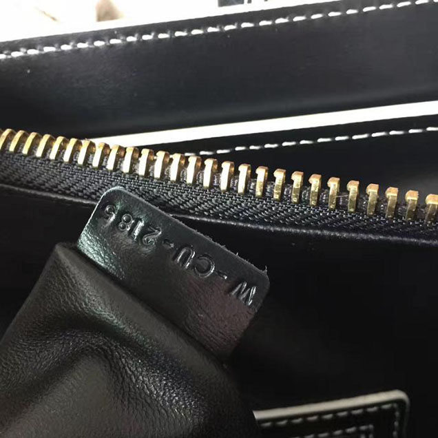 Celine Satin Micro Luggage 26cm Debossed Luggage Bag Smooth Calfskin Pre-Fall 2017 Bag Collection Black with White Piping