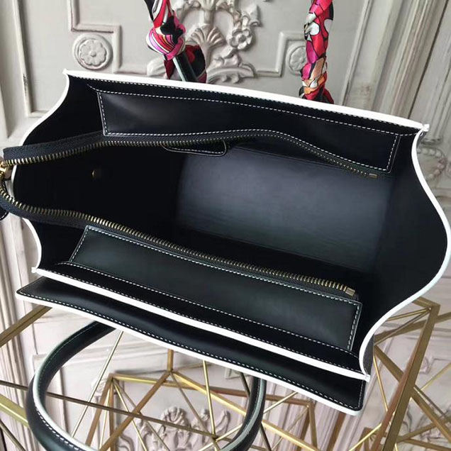 Celine Satin Micro Luggage 26cm Debossed Luggage Bag Smooth Calfskin Pre-Fall 2017 Bag Collection Black with White Piping