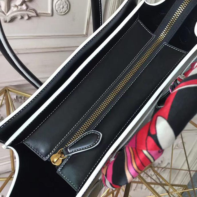 Celine Satin Micro Luggage 26cm Debossed Luggage Bag Smooth Calfskin Pre-Fall 2017 Bag Collection Black with White Piping