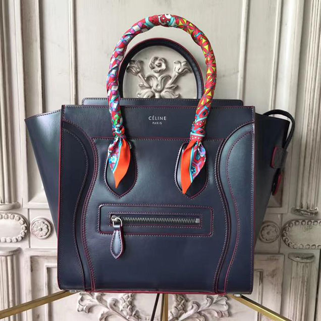 Celine Micro Luggage 26cm Bag Smooth Calfskin Spring 2017 Collection Navy with Red Piping