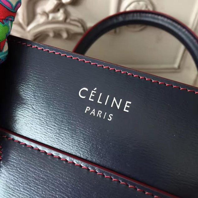 Celine Micro Luggage 26cm Bag Smooth Calfskin Spring 2017 Collection Navy with Red Piping