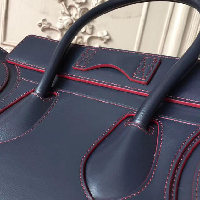Celine Micro Luggage 26cm Bag Smooth Calfskin Spring 2017 Collection Navy with Red Piping