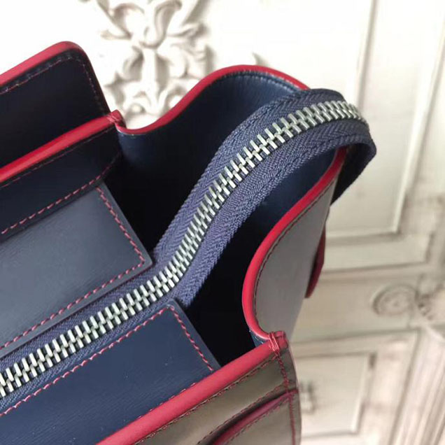 Celine Micro Luggage 26cm Bag Smooth Calfskin Spring 2017 Collection Navy with Red Piping