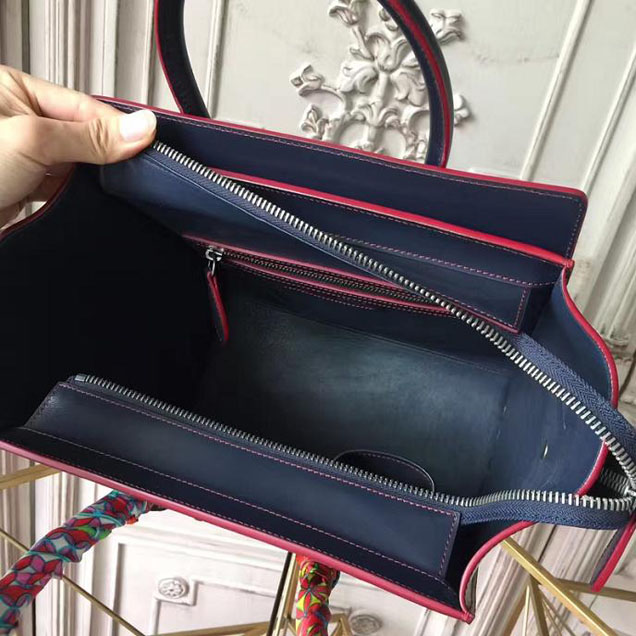 Celine Micro Luggage 26cm Bag Smooth Calfskin Spring 2017 Collection Navy with Red Piping