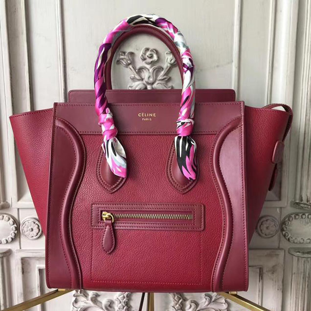 Celine Micro Luggage 26cm Bag Baby Drummed Calfskin Spring 2017 Collection Burgundy