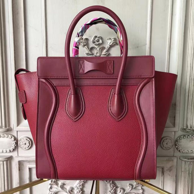 Celine Micro Luggage 26cm Bag Baby Drummed Calfskin Spring 2017 Collection Burgundy