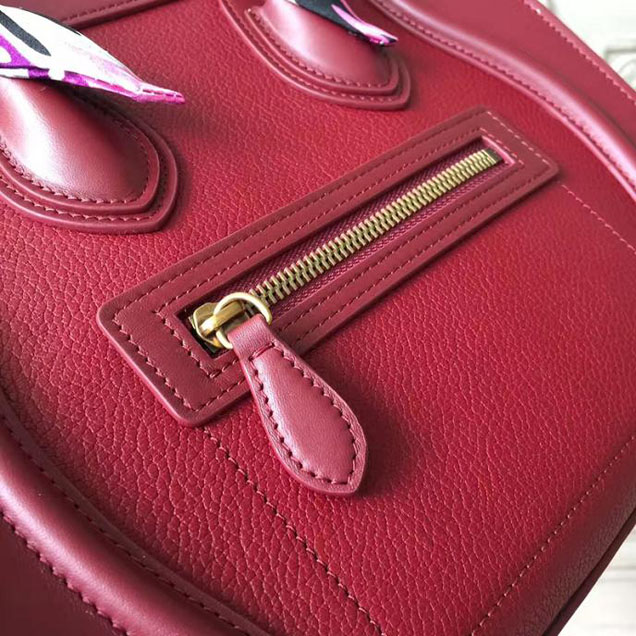 Celine Micro Luggage 26cm Bag Baby Drummed Calfskin Spring 2017 Collection Burgundy