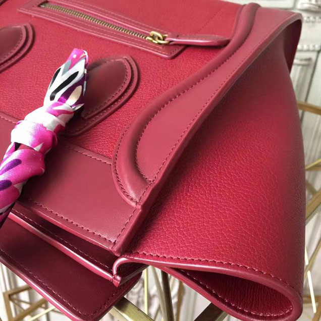 Celine Micro Luggage 26cm Bag Baby Drummed Calfskin Spring 2017 Collection Burgundy