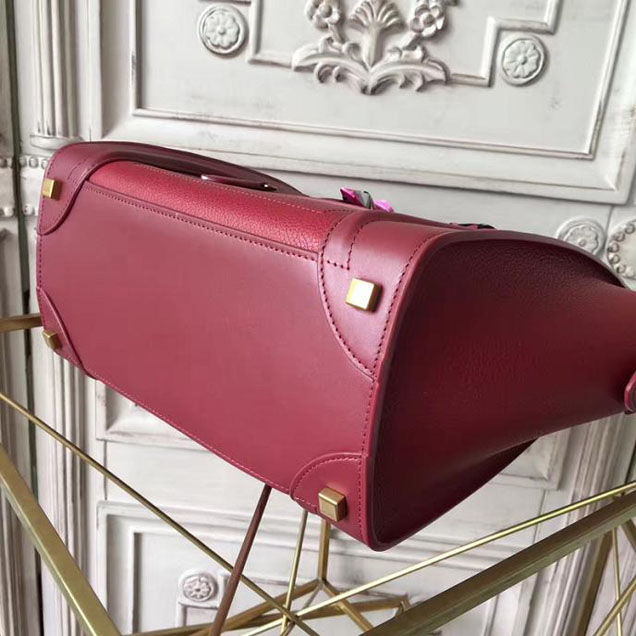 Celine Micro Luggage 26cm Bag Baby Drummed Calfskin Spring 2017 Collection Burgundy