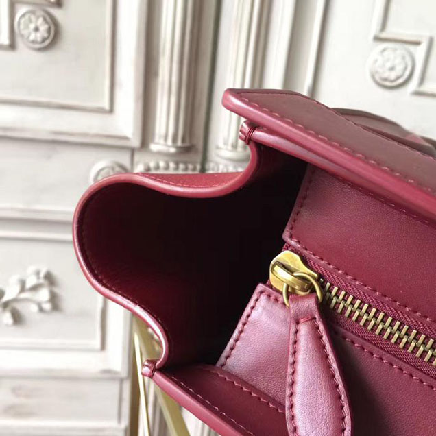Celine Micro Luggage 26cm Bag Baby Drummed Calfskin Spring 2017 Collection Burgundy