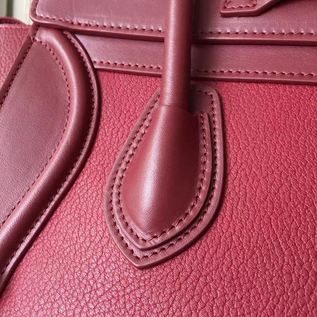 Celine Micro Luggage 26cm Bag Baby Drummed Calfskin Spring 2017 Collection Burgundy