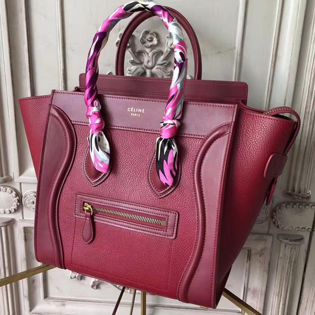 Celine Micro Luggage 26cm Bag Baby Drummed Calfskin Spring 2017 Collection Burgundy