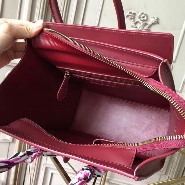Celine Micro Luggage 26cm Bag Baby Drummed Calfskin Spring 2017 Collection Burgundy