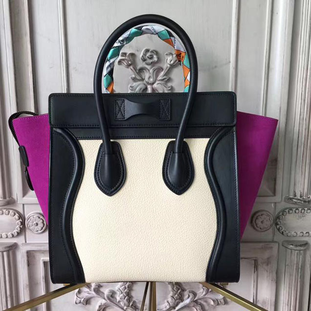 Celine Micro Luggage 26cm Bag Baby Grained Calfskin Nubuck Spring 2017 Collection Magenta Multicolor