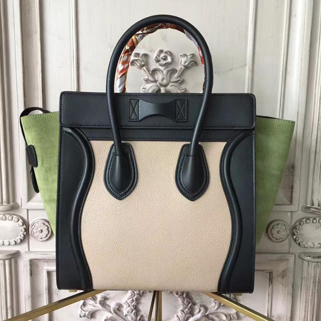 Celine Micro Luggage 26cm Bag Baby Grained Calfskin Nubuck Spring 2017 Collection Lime Multicolor Pale Grey