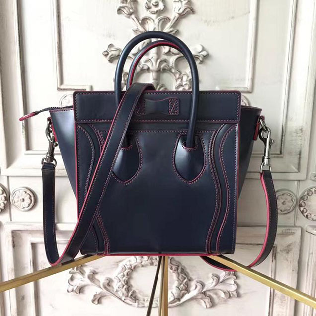 Celine Nano Luggage 20cm Bag Smooth Calfskin Spring 2017 Collection Navy with Red Piping