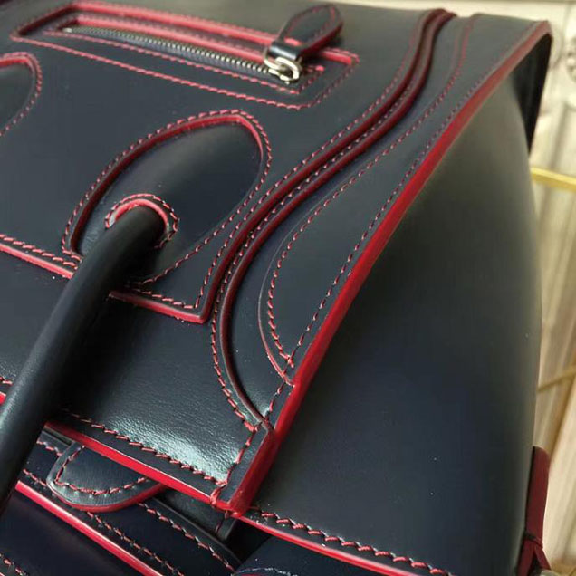 Celine Nano Luggage 20cm Bag Smooth Calfskin Spring 2017 Collection Navy with Red Piping