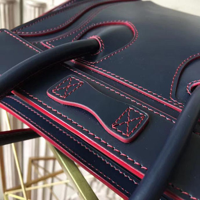 Celine Nano Luggage 20cm Bag Smooth Calfskin Spring 2017 Collection Navy with Red Piping