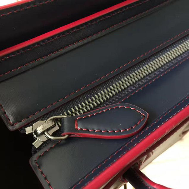 Celine Nano Luggage 20cm Bag Smooth Calfskin Spring 2017 Collection Navy with Red Piping