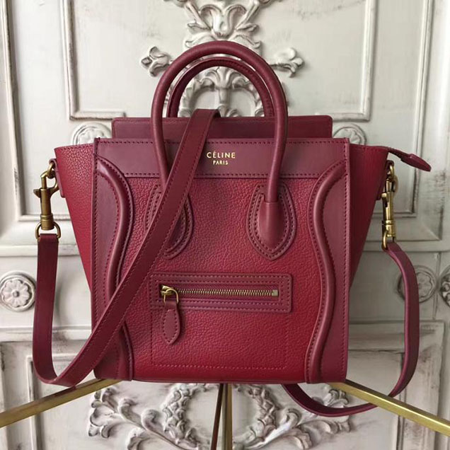 Celine Nano Luggage 20cm Bag Baby Drummed Calfskin Spring 2017 Collection Burgundy