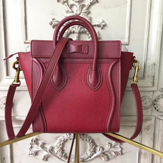 Celine Nano Luggage 20cm Bag Baby Drummed Calfskin Spring 2017 Collection Burgundy