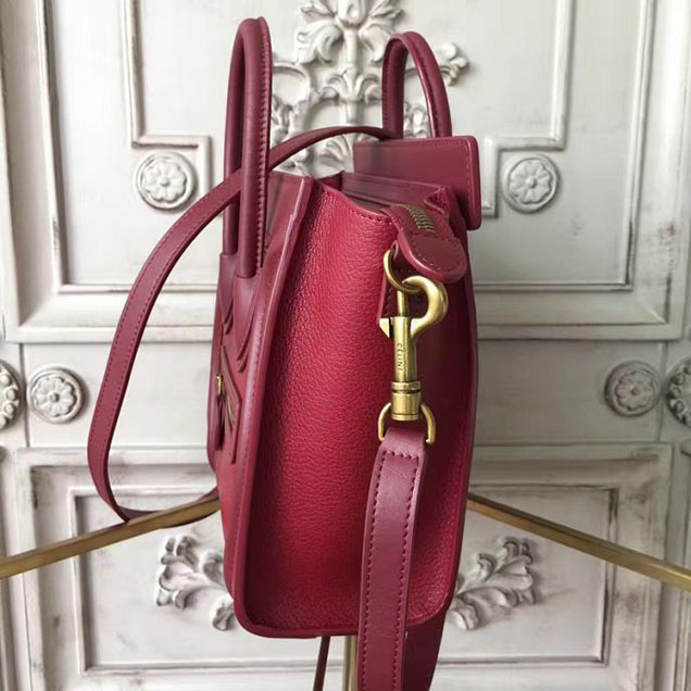 Celine Nano Luggage 20cm Bag Baby Drummed Calfskin Spring 2017 Collection Burgundy