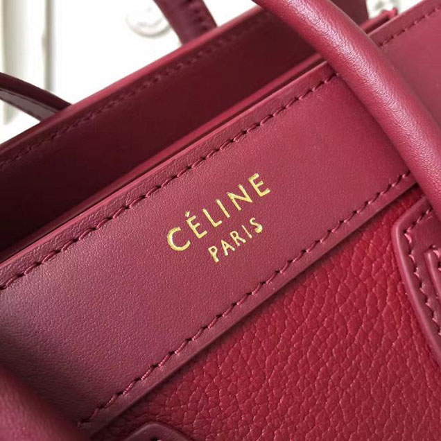 Celine Nano Luggage 20cm Bag Baby Drummed Calfskin Spring 2017 Collection Burgundy