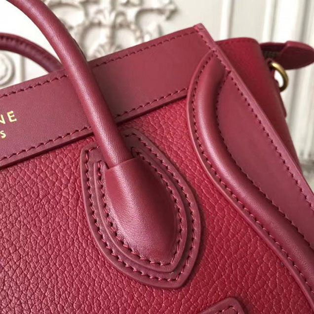 Celine Nano Luggage 20cm Bag Baby Drummed Calfskin Spring 2017 Collection Burgundy