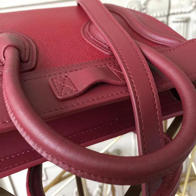 Celine Nano Luggage 20cm Bag Baby Drummed Calfskin Spring 2017 Collection Burgundy