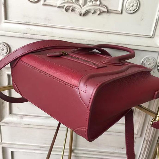 Celine Nano Luggage 20cm Bag Baby Drummed Calfskin Spring 2017 Collection Burgundy